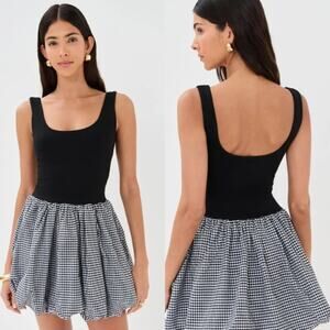 NEW LE BOP Piper Combo Knit Bodice Check Skirt Mini Dress Black Size: XS